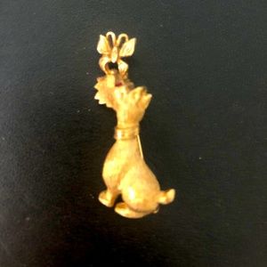 14K Gold Brooch - Westie dog with butterfly on nose